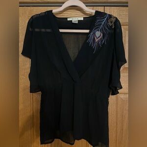 Ark & Co Black Sheer Top Embroidery Detail Boho Large